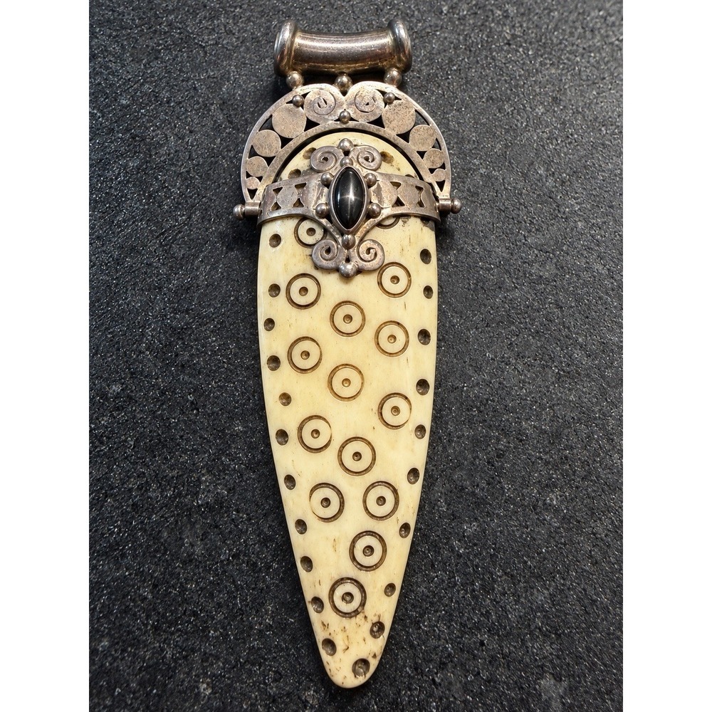 Vintage SAJEN 925 Sterling Silver Black Star Diopside Carved Pendant 3.25"